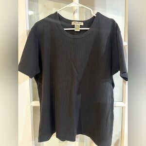 Women’s Eddie Bauer 2XL Black Ribbed Short Sleeve Tee 100% Cotton